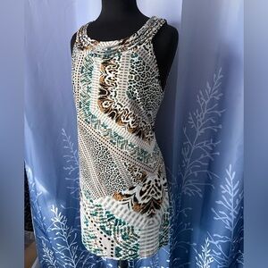 Style & Co. Teal White and Brown Patterned Dress
